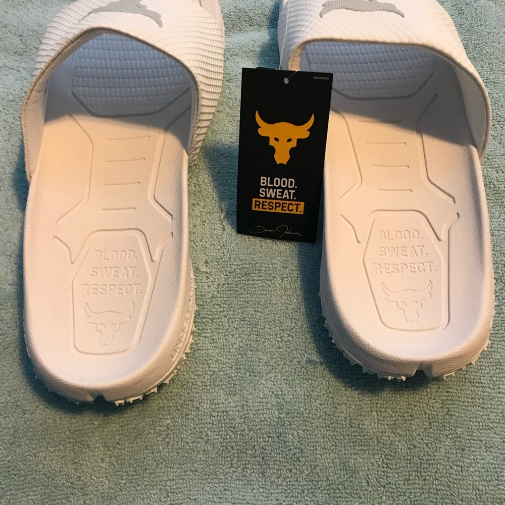 New Under Armour Project Rock Men Slide 3025237-101 White Size 13 - Picture 5 of 5